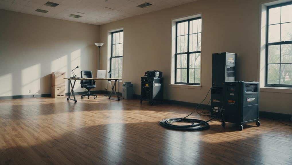 Flooded living room with standing water on hardwood floors, peeling walls, and scattered debris—visual example of water damage leading to mold risk, critical for mold remediation services.