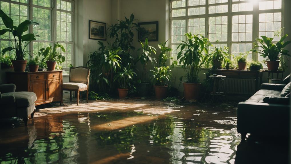 Wet wooden floor with rain reflections, illustrating moisture buildup that creates ideal conditions for mold growth—relevant to mold remediation services.